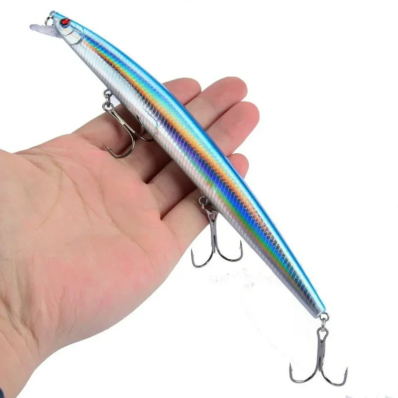 Leurre de pêche au vairon en plastique, appât Éldur, manivelle laser, gros faux poissons, appâts de pêche en mer, 16 couleurs, 18cm, 24g