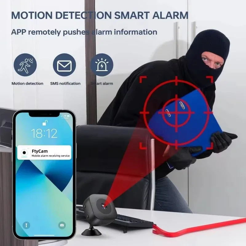 Caméra de sécurité WiFi miniature 8K — vision nocturne couleur, étanche, détection de mouvement, surveillance