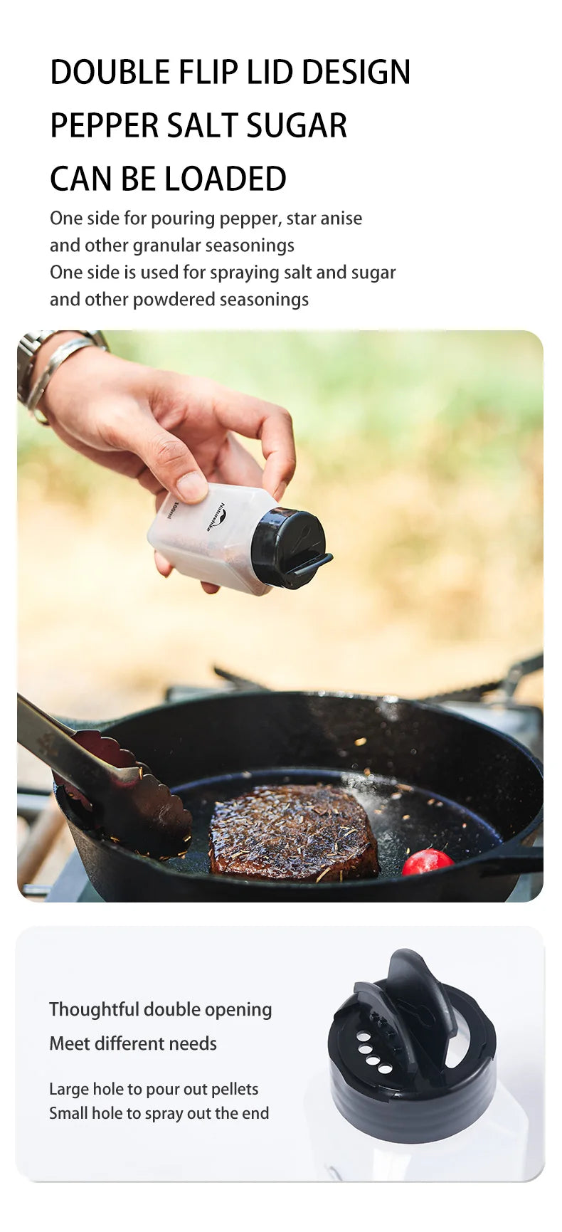 Natureifa-Pot d'assaisonnement de cuisine de camping, récipient à épices portable, fournitures de batterie de cuisine, poudre liquide, barbecue, boîte d'assaisonnement de pique-nique