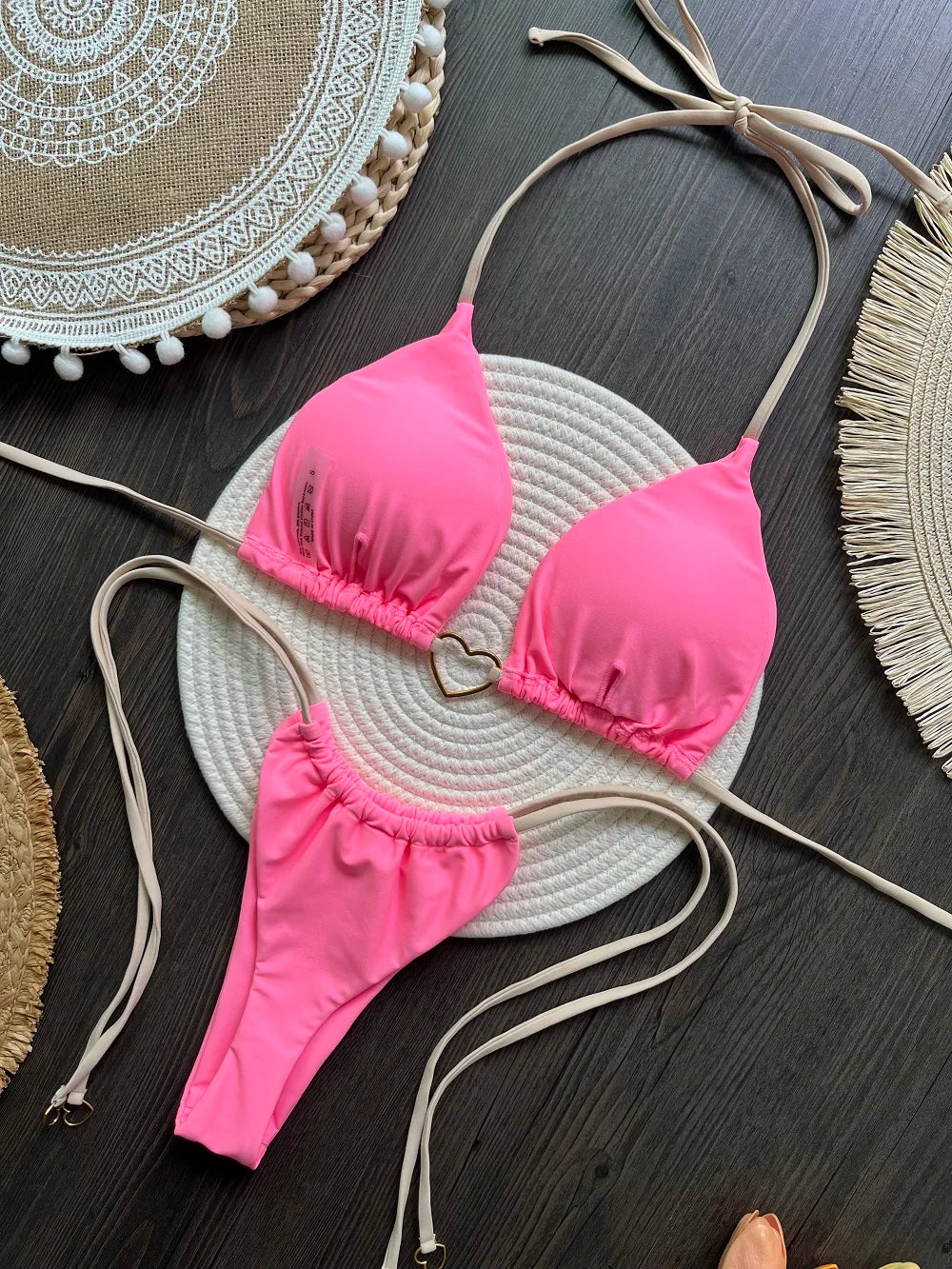 RUOTONSEPT-Maillot de bain deux pièces sexy pour femme, bikini brésilien, couleur unie, col licou, triangle, culotte tanga