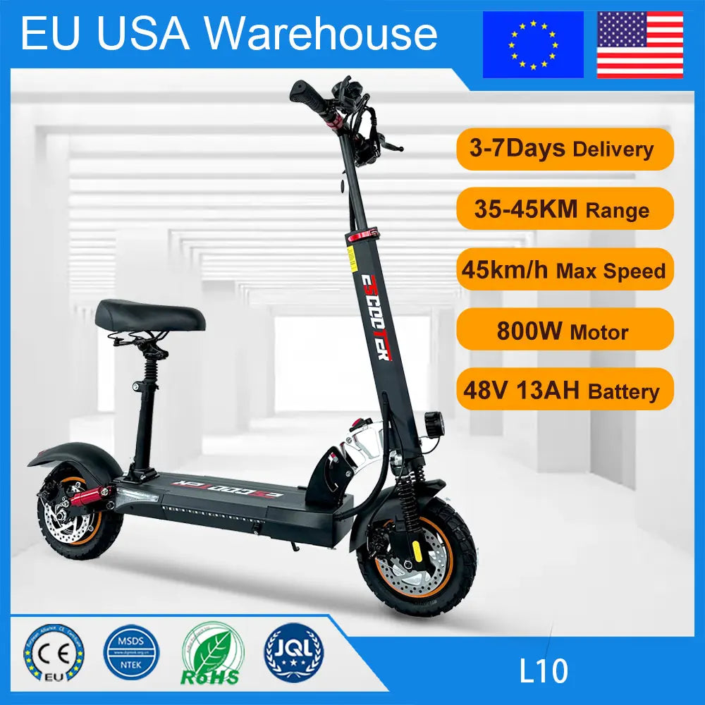 Patinete eléctrico con neumáticos todoterreno, patinete eléctrico, 10 pulgadas, 45 km/h, 45 km, autonomía 55 km, 13 Ah, 15 Ah, 800 W