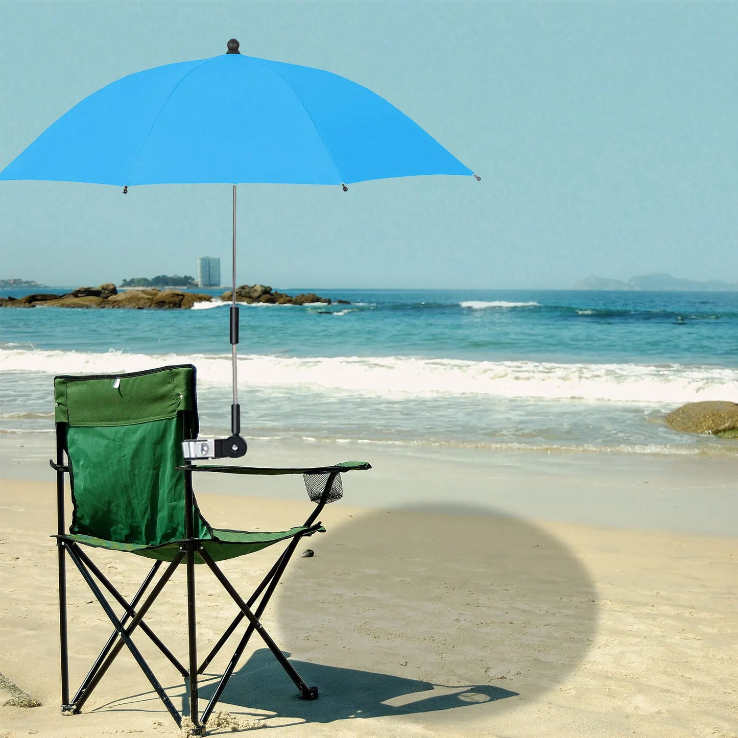 Parasol de chaise de plage protection UV — pare-soleil poussette bébé, 360°, réglable, pince