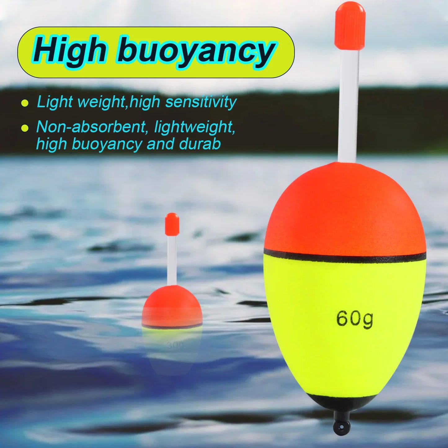 Sougayilang 5 pièces bouée de pêche veilleuse avec haute visibilité EVA Double ruban grande boule de ventre pour la pêche de nuit et longue portée