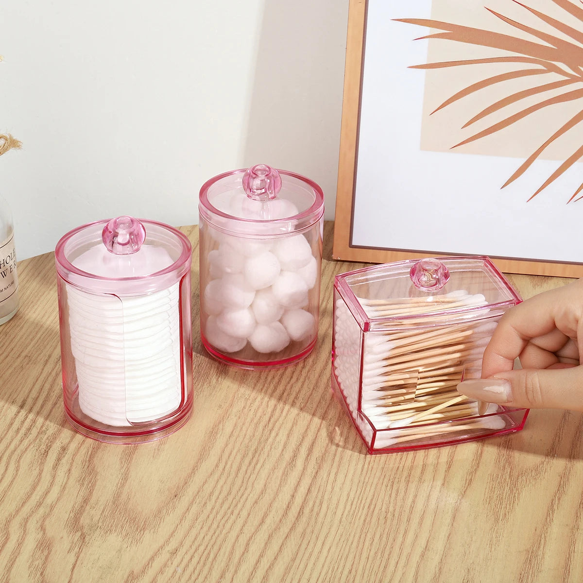 Distributeur de support Qtip avec couvercle, boîte de rangement de salle de bain de 10 onces pour boules de coton, cotons-tiges, sels de bain, boîtes de vanité