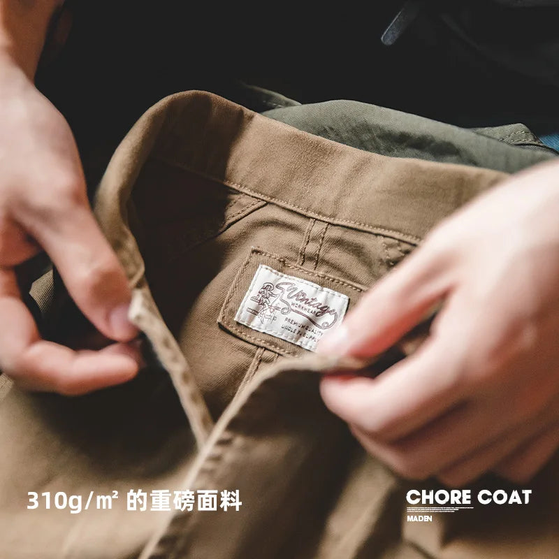 Veste vintage décontractée pour hommes — revers en coton, style rétro américain, 4 poches, vêtements d'extérieur