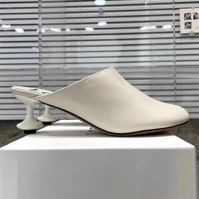 Pantoufles Bout Carré Mi-Talons Femme — Cuir Mule Élégante Printemps