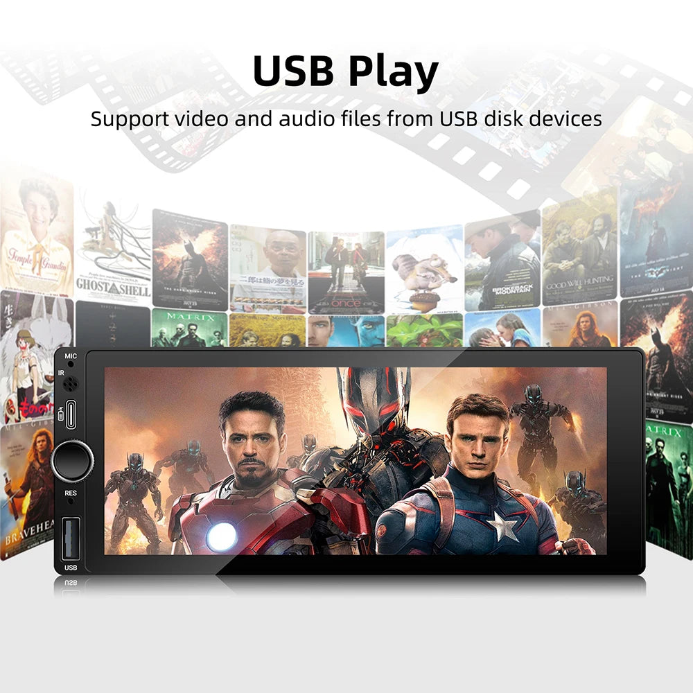 1DIN 6.86 inch Universal MP5 Car Radio Support Wireless Carplay Android AUTO AUX USB BT Touch Screen Multimedia Video Player