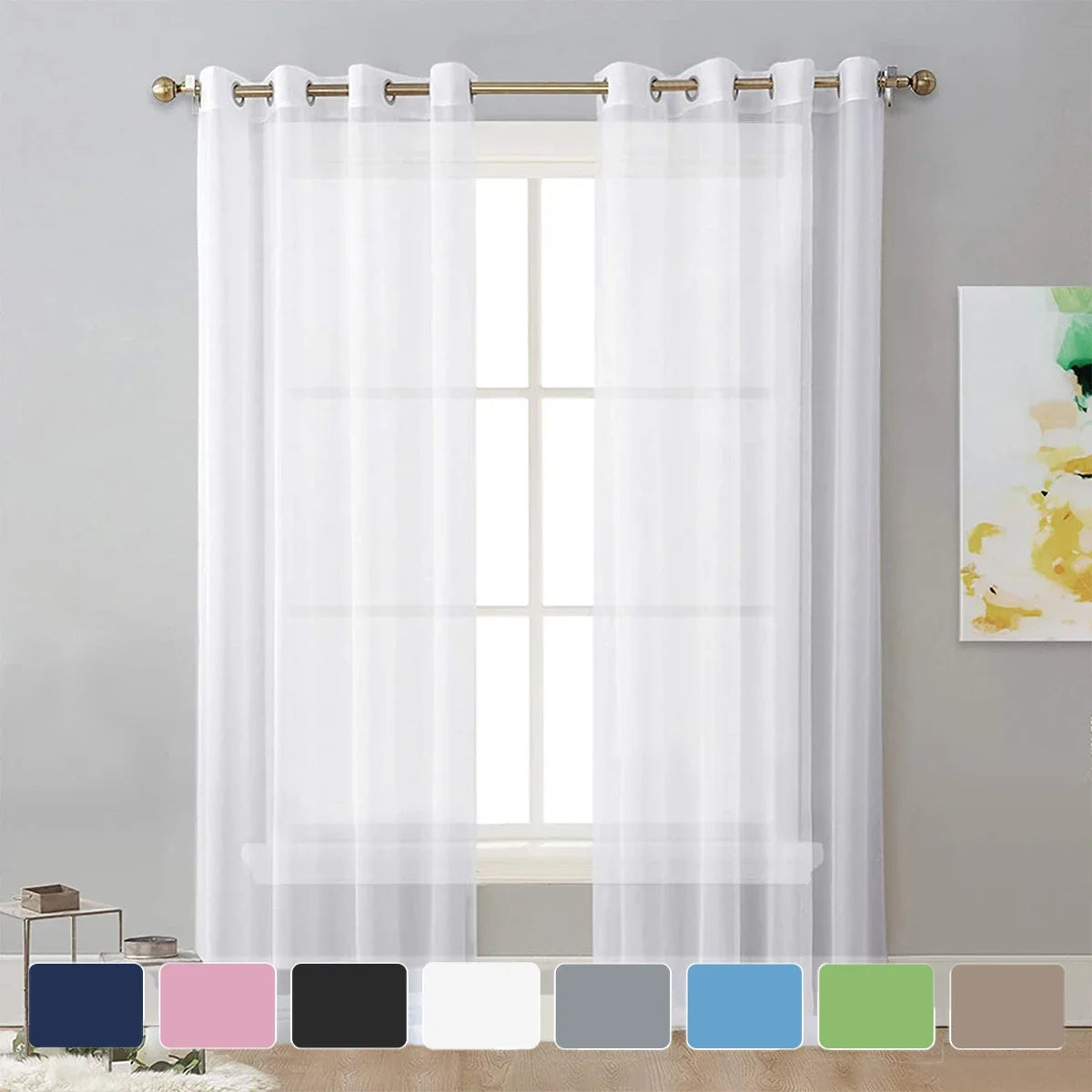Rideau transparent moderne de couleur unie, rideaux de fenêtre pour salon, chambre à coucher, maison, haut à œillets pour écran de fenêtre français, 1 pièce