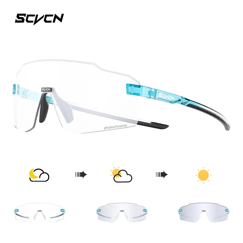 Lunettes de cyclisme photochromiques SCVCN pour hommes et femmes, lunettes de vélo de route et de VTT, lunettes de randonnée décontractées, coupe-vent
