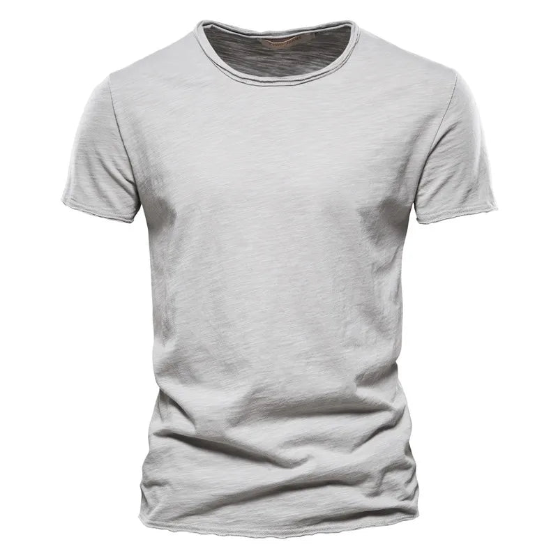 Camiseta de algodón 100% para hombre, casual, suave, para fitness, de verano, delgada, camisetas para hombre, ropa para el hogar, cuello redondo, manga corta, camiseta sólida para hombre