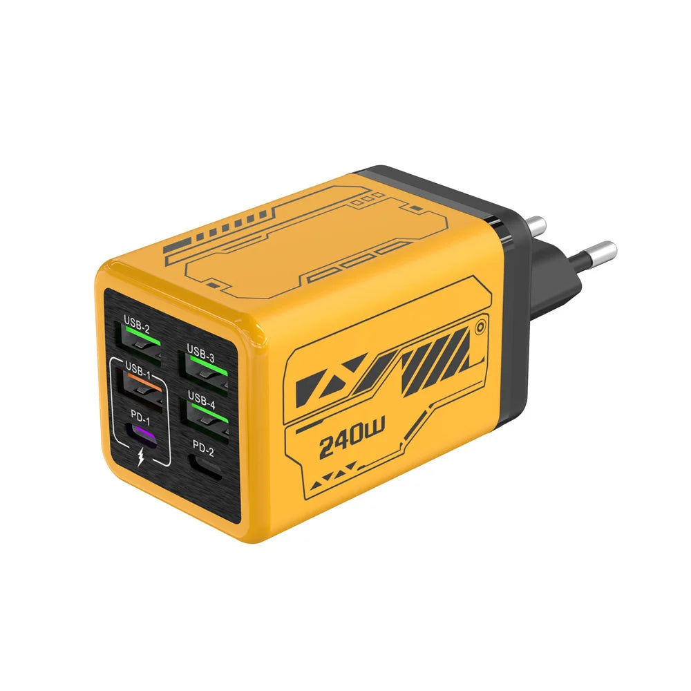 Chargeur USB 240W 6 ports charge rapide — adaptateur mural de voyage, prise EU/US/UK, Type C PD