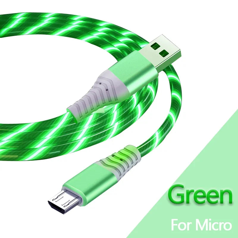 Câble USB Lumineux 7A — Charge Rapide Micro USB & Type-C LED Streamer