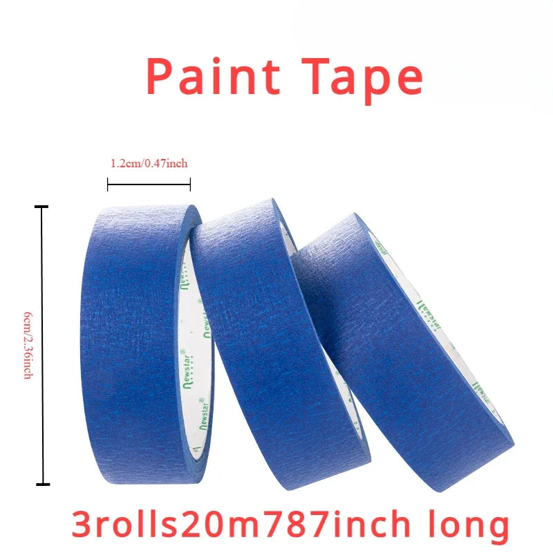 3 Rolls/Set Multi-Surface Painting Tape Easy Release Masking Tape Paint Safety Wall Painting Craft Art Home Construction 20m/Roll