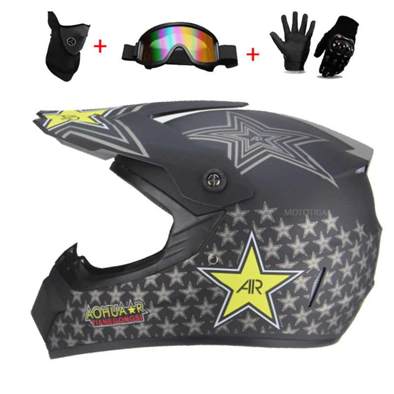 Kids Full Face Motorcycle Helmet, Youth Motocross Helmets, Off-Road Goggles, Cycling Protective Gloves