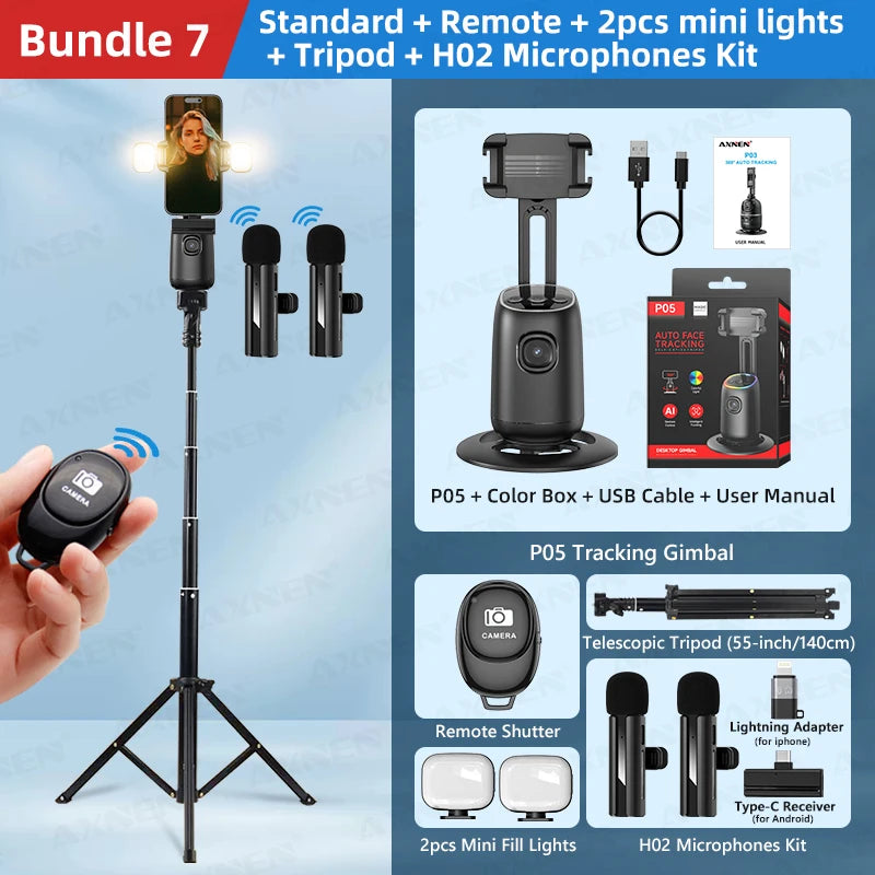 P05 — Stabilisateur Smartphone Suivi IA 360° Support Table Live & Vidéo