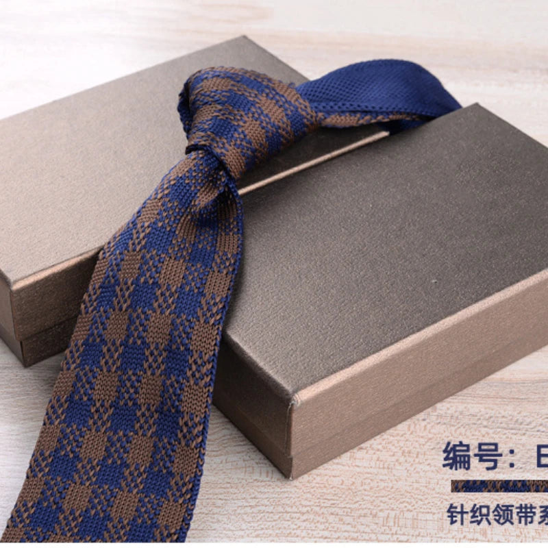 Corbatas de punto retro con rayas para hombres, estilo británico informal, formal de negocios, azul marino, rojo, marrón, corbatas hechas a mano, corbatín para esmoquin