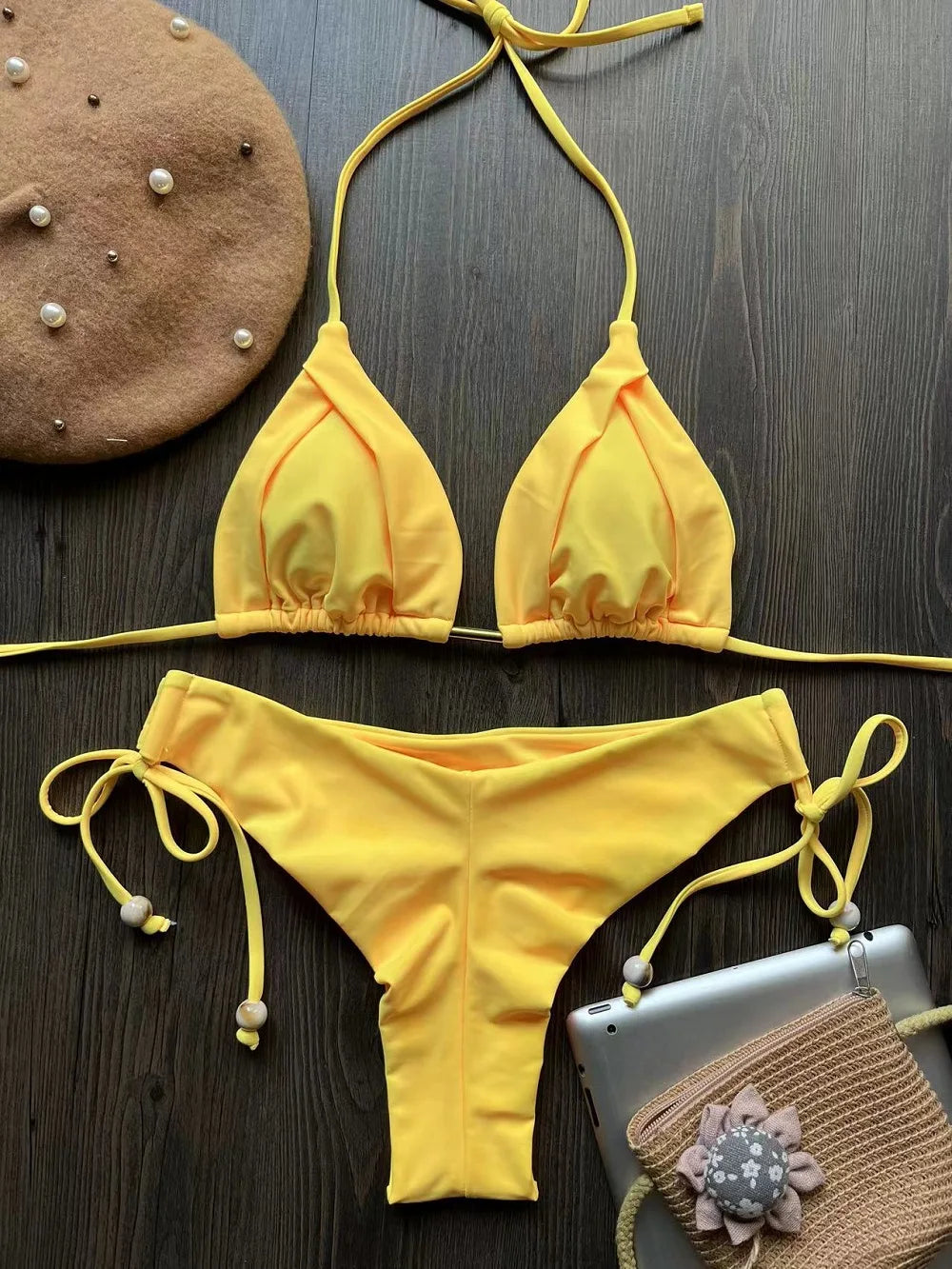 2025 nouveau Triangle Sexy maillot de bain pour femmes Bikinis brésiliens licou maillots de bain Push Up maillot de bain chaîne en métal plage Bikini ensemble
