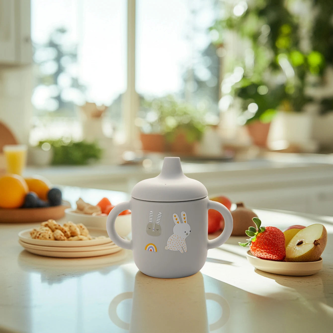 Tasse d'alimentation en Silicone pour bébé, 1 pièce, dessin animé, sans BPA, anti-fuite, tasse d'entraînement avec poignée, pour voyage, lavable au lave-vaisselle, articles pour bébé