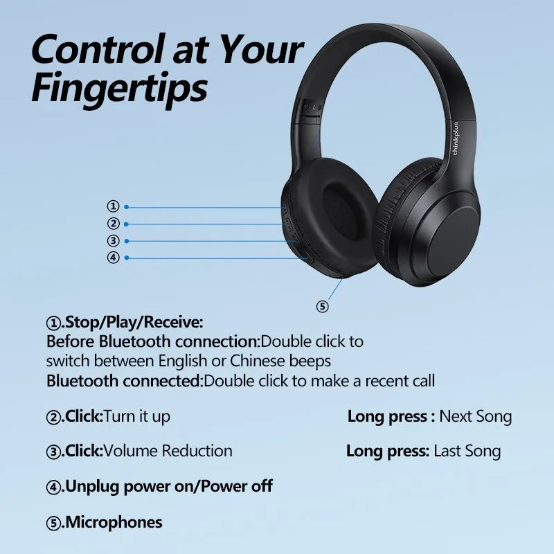 Casque stéréo Bluetooth TWS — écouteurs sans fil avec micro, compatible smartphones