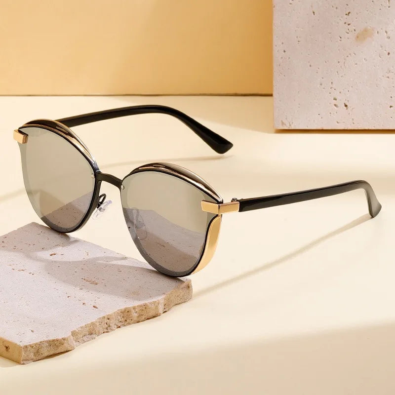 Gafas de sol polarizadas de lujo para mujer, redondas, para mujer, lentes de sol para mujer