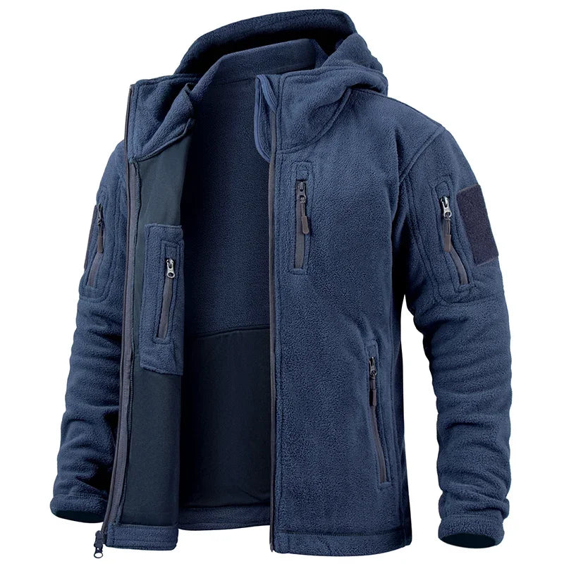 Veste polaire de chasse pour hommes, veste tactique polaire d'extérieur, randonnée, chasse, hiver, chaud, fermeture éclair complète, sweat à capuche militaire multi-poches