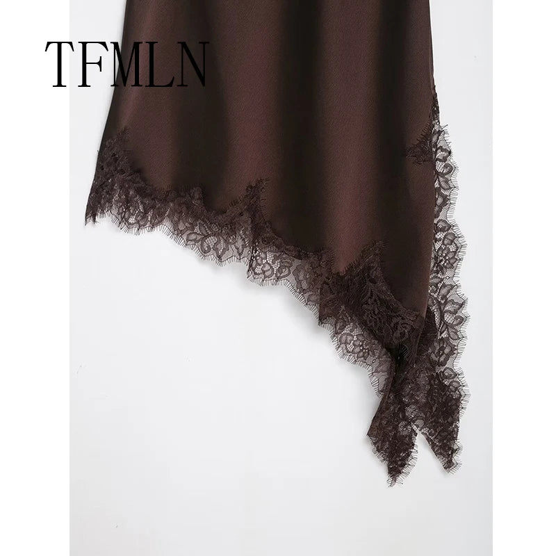 Women's Sexy Irregular Lace Dress Fashion V-Neck Hem Strap Long Dresses 2025 New Fashion Party Dresses