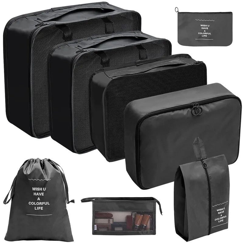 7/8/9/10 Piece Set Travel Organizer Storage Bags Suitcase Packing Cubes Set Portable Cases Luggage Clothing Shoe Tidy Folding Pouch