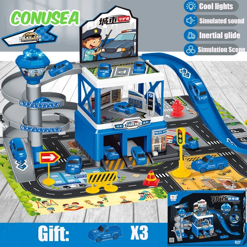 Railway Cars DIY Parking Assembled Track Inertia Car Engineering Vehicle Track Car for Kids Boys Children Birthday Gifts