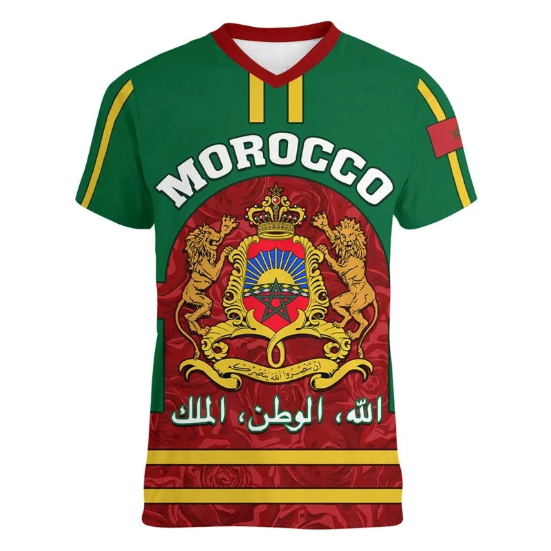 3D Moroccan T-Shirt Moroccan Flag Graphic Emblem T-Shirt for Men Casual Wear Unisex Short Sleeve Gym Fitness V Tops