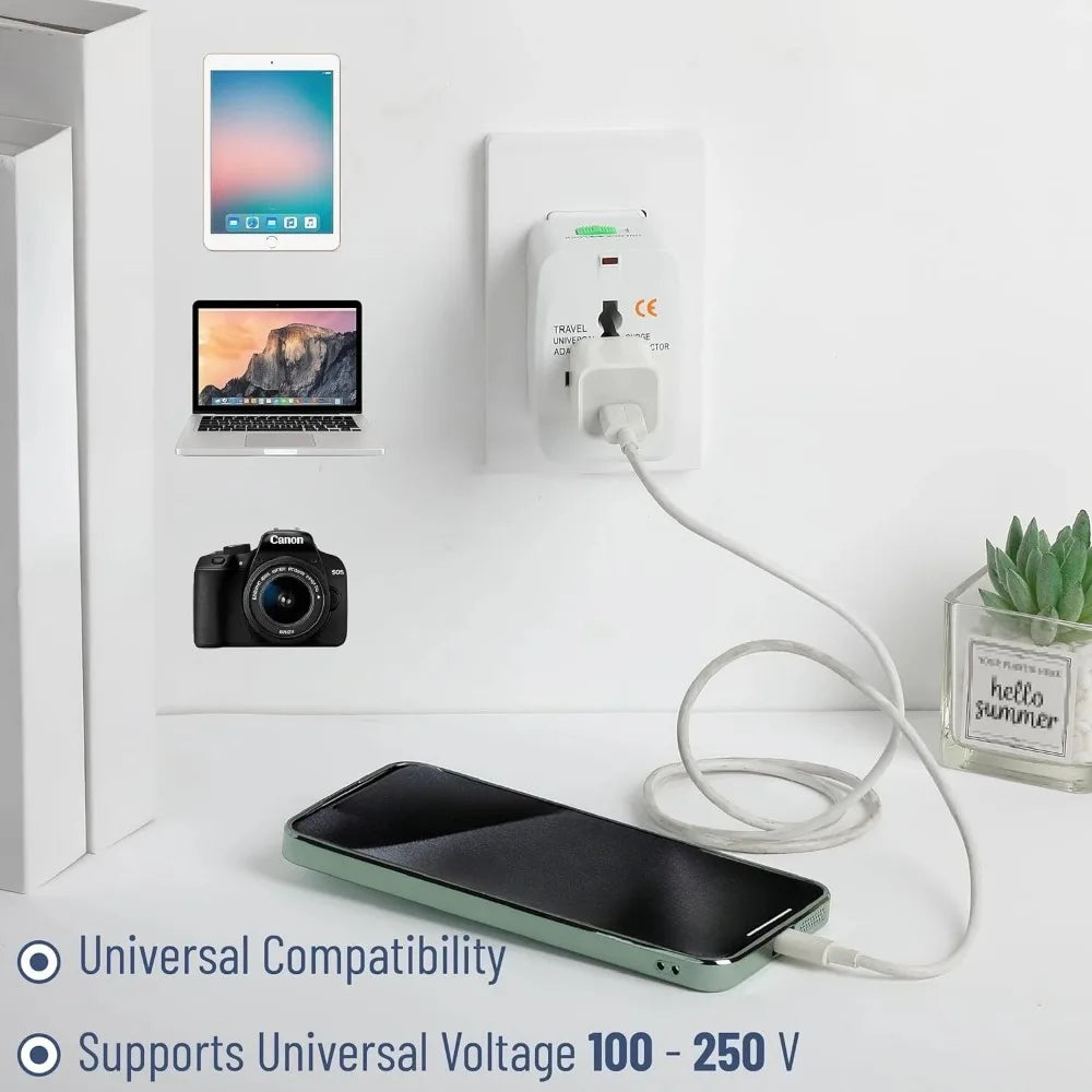Universal Travel Adapter, Compact International Power Adapter for US, EU, UK, AU, and India Outlets