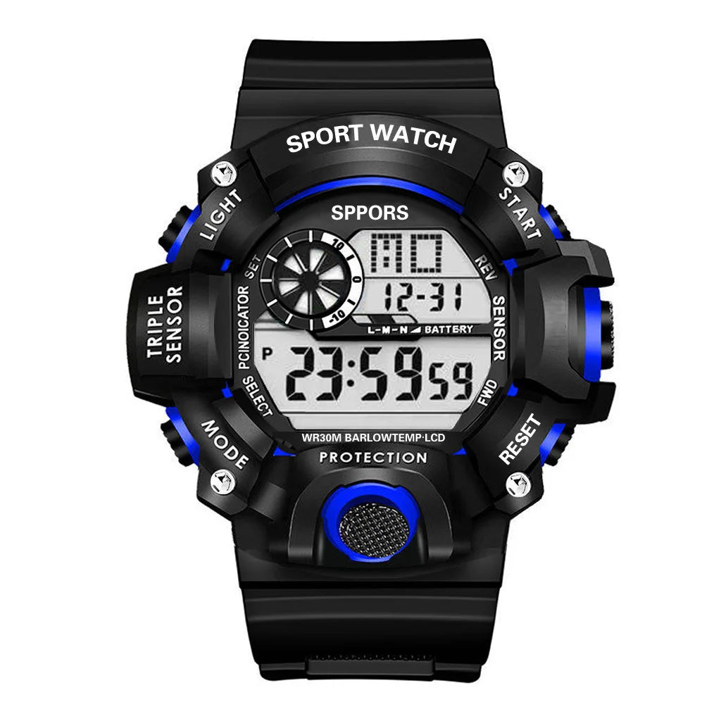 Montre pour hommes de mode sport montre-bracelet électronique grand cadran multifonctionnel étanche alarme lumineuse enfants montre militaire pour hommes