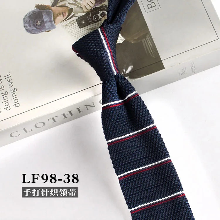 Cravates tricotées rayées pour hommes, rétro étroit, Style coréen, chemises décontractées, accessoires, costume, cravate