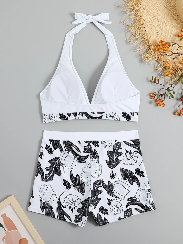 Ensemble de bikini halter 2026, maillot de bain court pour femme, maillot de bain taille haute imprimé, tenue de plage