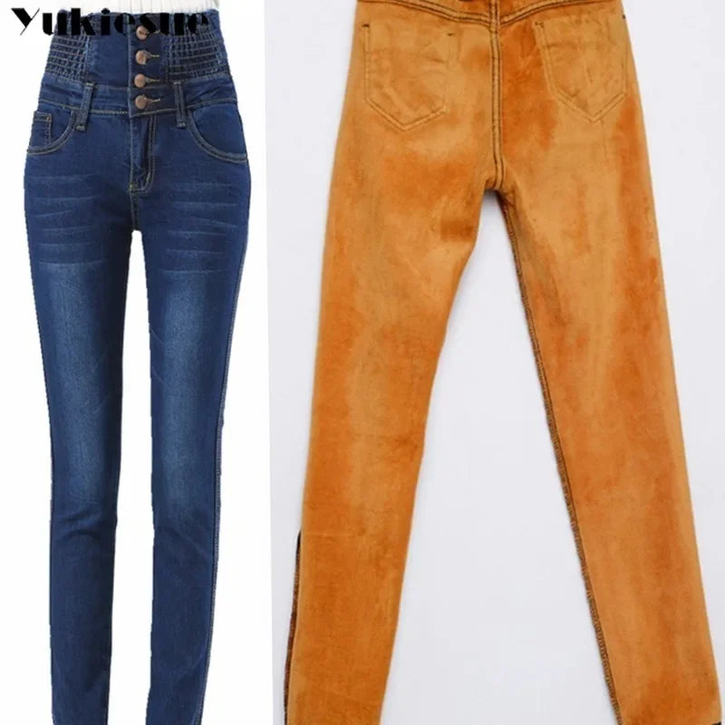 Women's Thick Black Fleece Jeans, Combat Apparel, Winter Collection