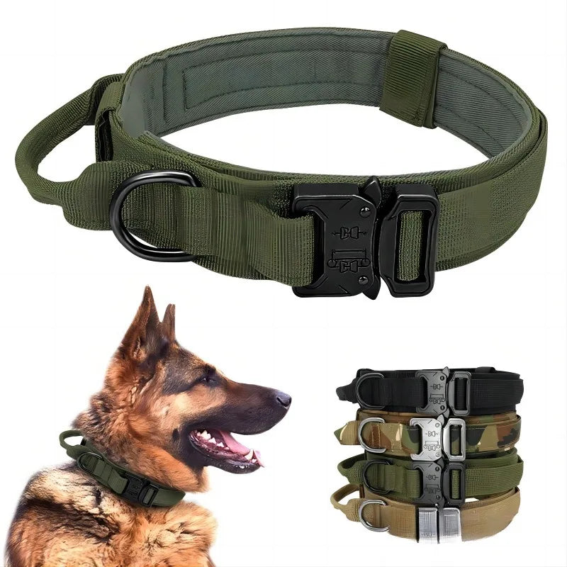 Collier Tactique Nylon pour Chien — Poignée Réglable, Robuste, Taille Moyenne & Grande