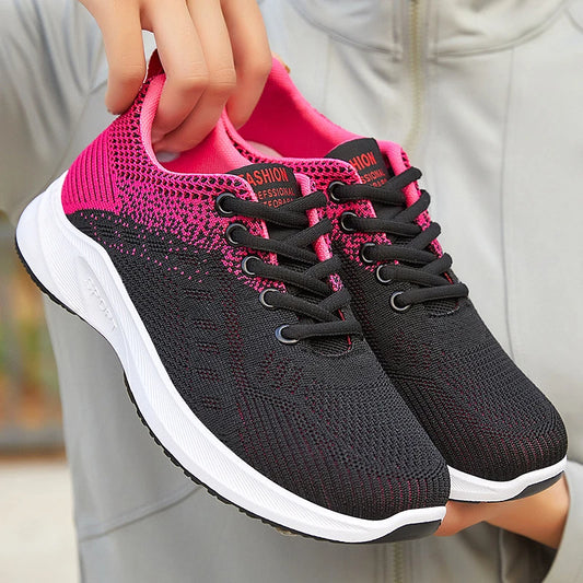 Zapatillas de mujer 2025 Zapatos vulcanizados de mujer Malla de aire ligera Zapatillas suaves de mujer Zapatillas planas de plataforma con cordones Zapatos casuales Zapatillas de mujer