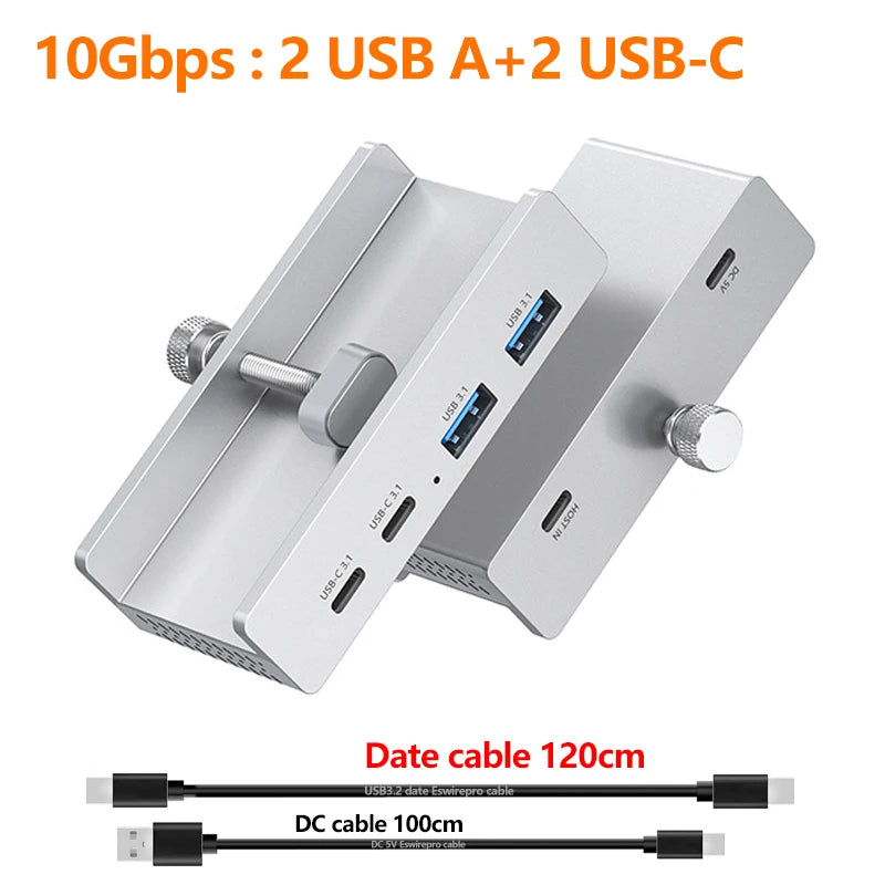 Hub USB 10 Gbps — adaptateur séparateur USB 3.2/3.0/2.0, station d'accueil multi-clips, bureau
