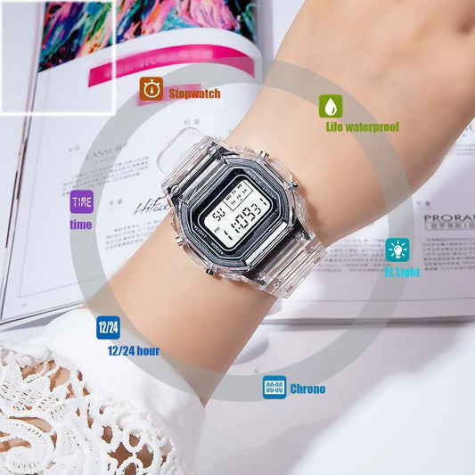 Mode enfants montre Simple LED montre numérique décontracté Transparent Sport montre électronique garçons filles horloge lumineuse montre enfant