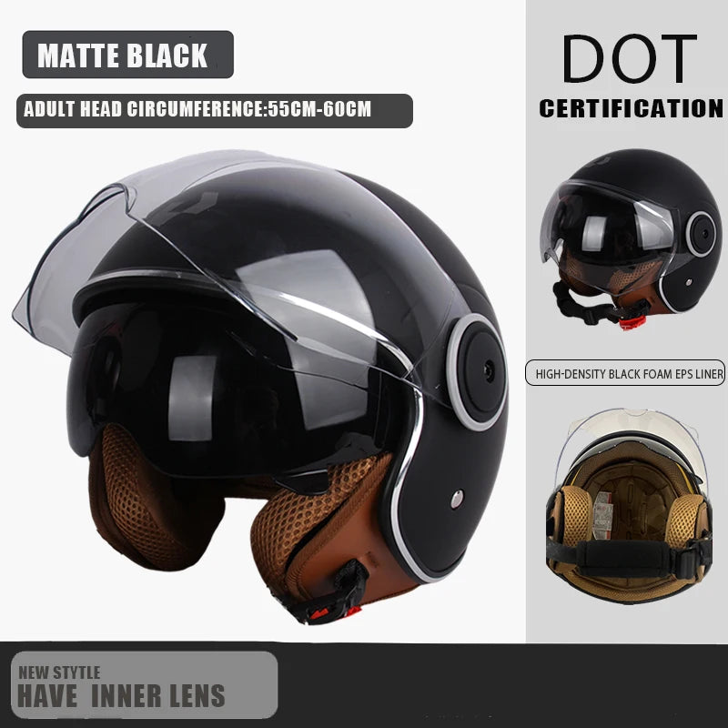 Casque Moto Ouvert Vintage Rétro DOT 3/4 — Cruiser Homme Femme
