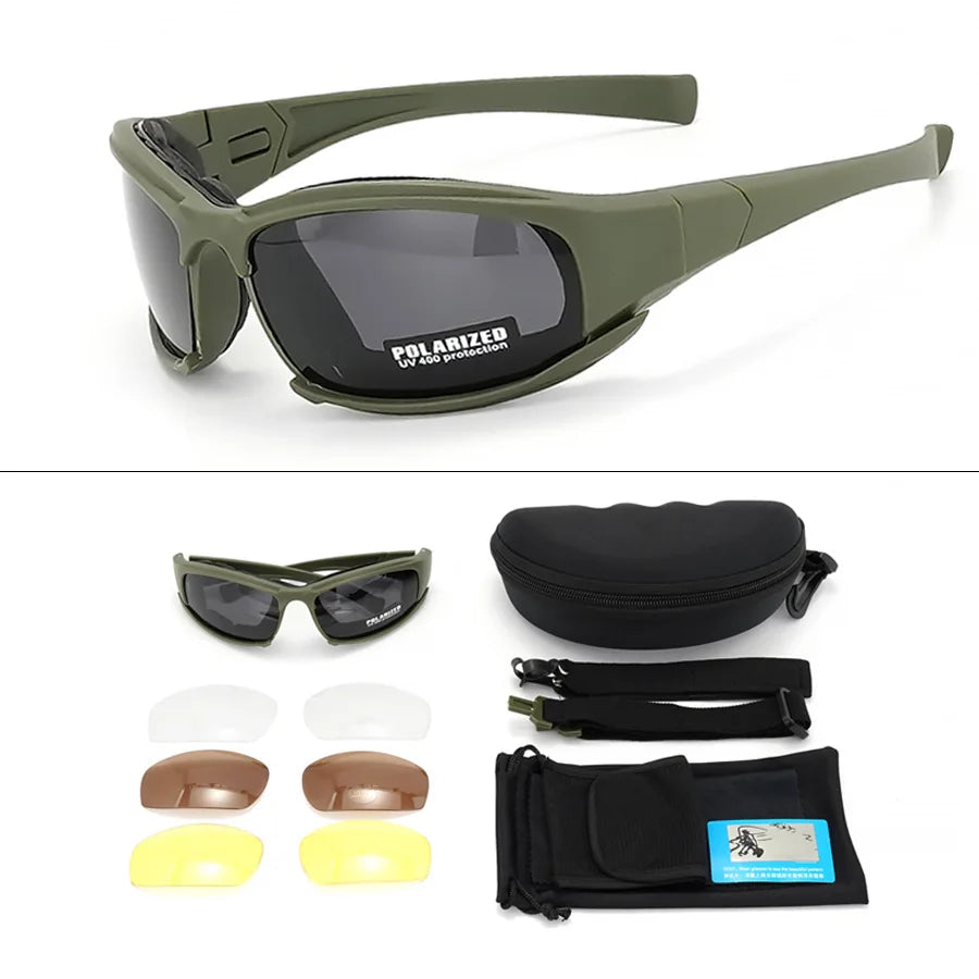 Nouvelles lunettes tactiques à 4 lentilles-lunettes de sécurité polarisées coupe-vent et anti-poussière pour les Sports de plein air (escalade, cyclisme, pêche)