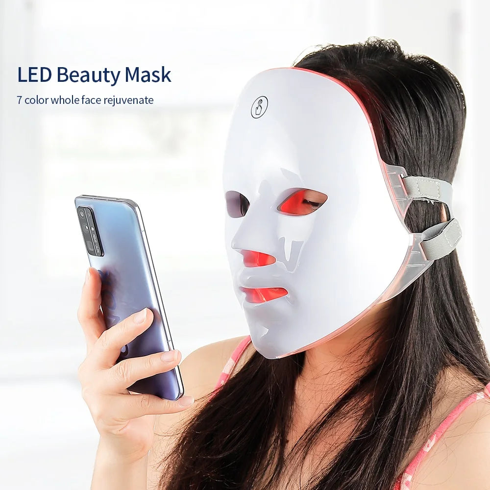 Machine de Beauté Visage Sans Fil — Masque Photons 7 Couleurs LED Raffermissement