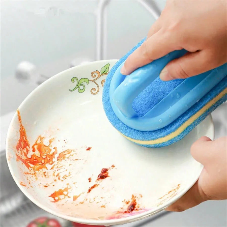 Brosse de nettoyage avec manche, éponge de cuisine épaisse, lingette pour carrelage de salle de bain, outils de nettoyage domestique pour l'élimination des taches
