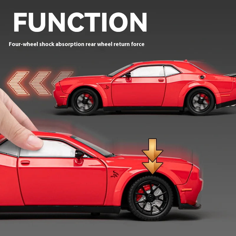 1:24 Challenger Hellcat Redeye Coche de aleación modelo sonido y luz Juguete para niños Regalo de cumpleaños Coche en miniatura