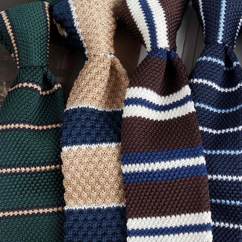 Cravates tricotées rayées pour hommes, rétro étroit, Style coréen, chemises décontractées, accessoires, costume, cravate