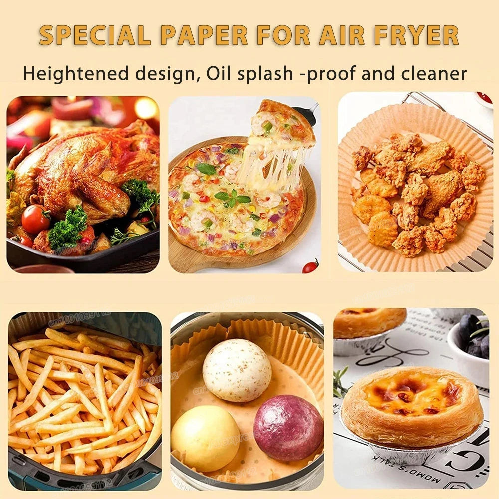 Papel antiadherente para freidora de aire y pollo, papeles redondos para hornear, revestimientos de papel, accesorios de cocina, 50 piezas, 100 piezas
