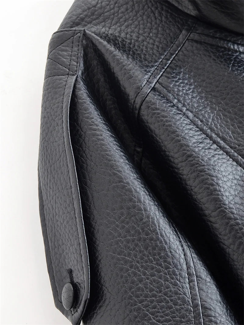 Veste femme automne 2025 nouveau noir à manches longues galets Faux cuir veste moto Style personnalité mode