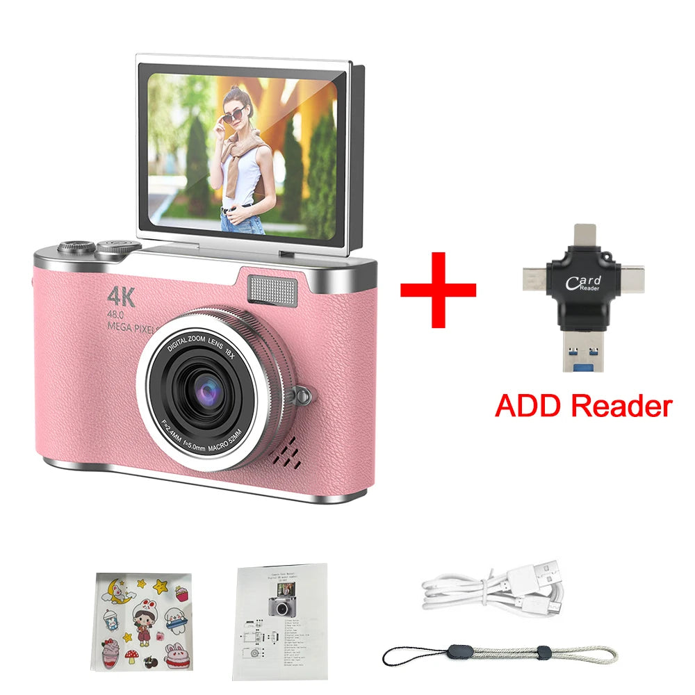 New 4K CCD 8X Digital Zoom Digital Camera for Students 48MP Compact Digital Photography Camera 180 Flip Screen Selfile Camera
