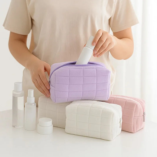 Pochette Cosmétiques en Peluche Douce — Organisateur Voyage Couleur Unie Femme