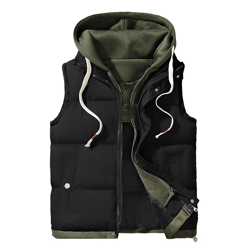 Chaqueta de invierno con capucha para hombre, abrigo de plumón de algodón, chaleco grueso, chaleco cálido, abrigo casual