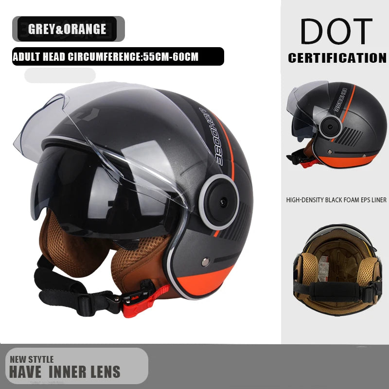 Casque Moto Ouvert Vintage Rétro DOT 3/4 — Cruiser Homme Femme